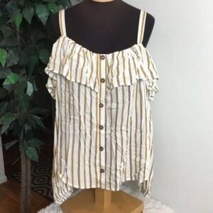 Maurices Striped Ruffle Button-Front Off-Shoulder Top NWT Size Small